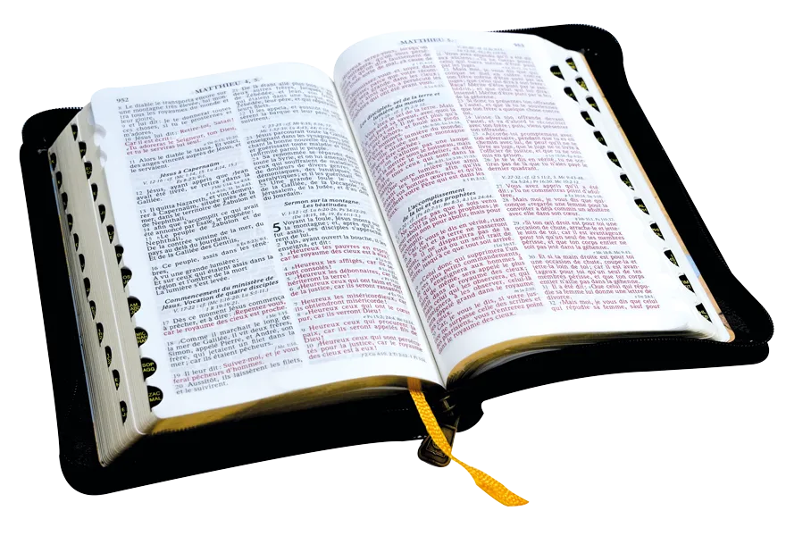 BIBLE SEGOND 1910 SIMILICUIR NOIR TRANCHE OR ZIP PAROLE DE JESUS EN ROUGE