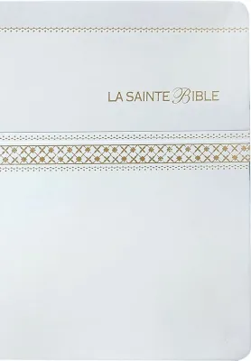 BIBLE SEGOND 1910 SIMILICUIR BLANCHE TRANCHE OR - PAROLES DE JESUS EN ROUGE