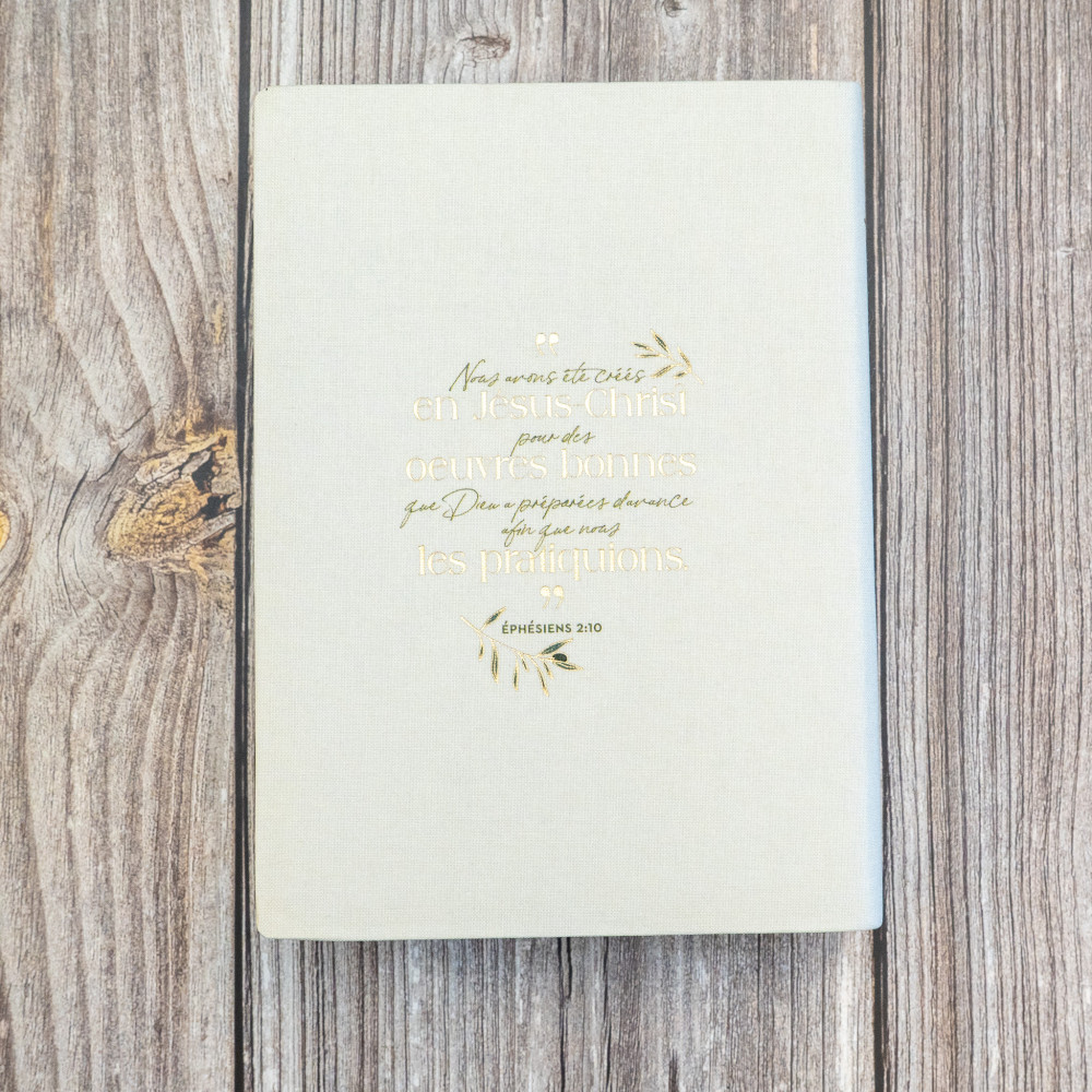 BIBLE SEGOND 21 JOURNAL DE BORD SOUPLE TOILEE BLANC MOTIFS DORES