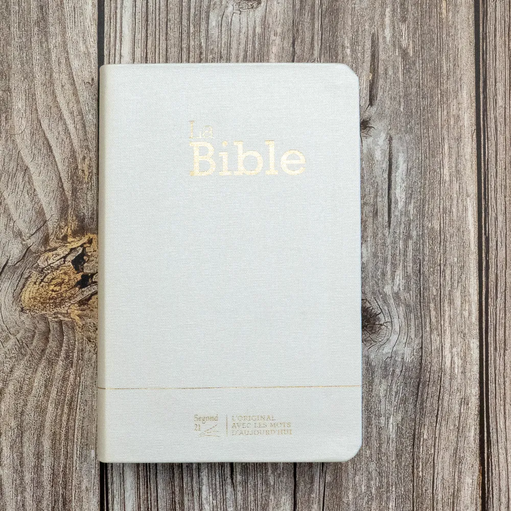 BIBLE SEGOND 21 COMPACTE "PREMIUM STYLE" SOUPLE TOILE BLANCHE NACREE AVEC ONGLETS TRANCHES DOREES