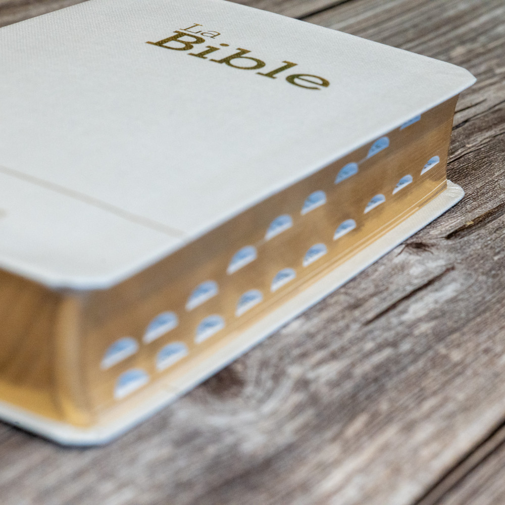 BIBLE SEGOND 21 COMPACTE "PREMIUM STYLE" SOUPLE TOILE BLANCHE NACREE AVEC ONGLETS TRANCHES DOREES