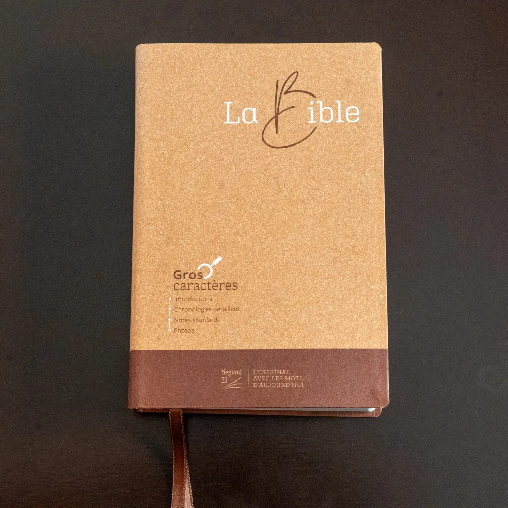 BIBLE SEGOND 21 GROS CARACTERES SEMI-RIGIDE PAPIER BRUN CHINÉ EN FIBRES NATURELLES