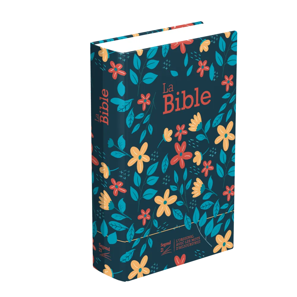 BIBLE SEGOND 21 COMPACTE "PREMIUM STYLE" RIGIDE TOILE MATELASSEE MOTIF FLEURI