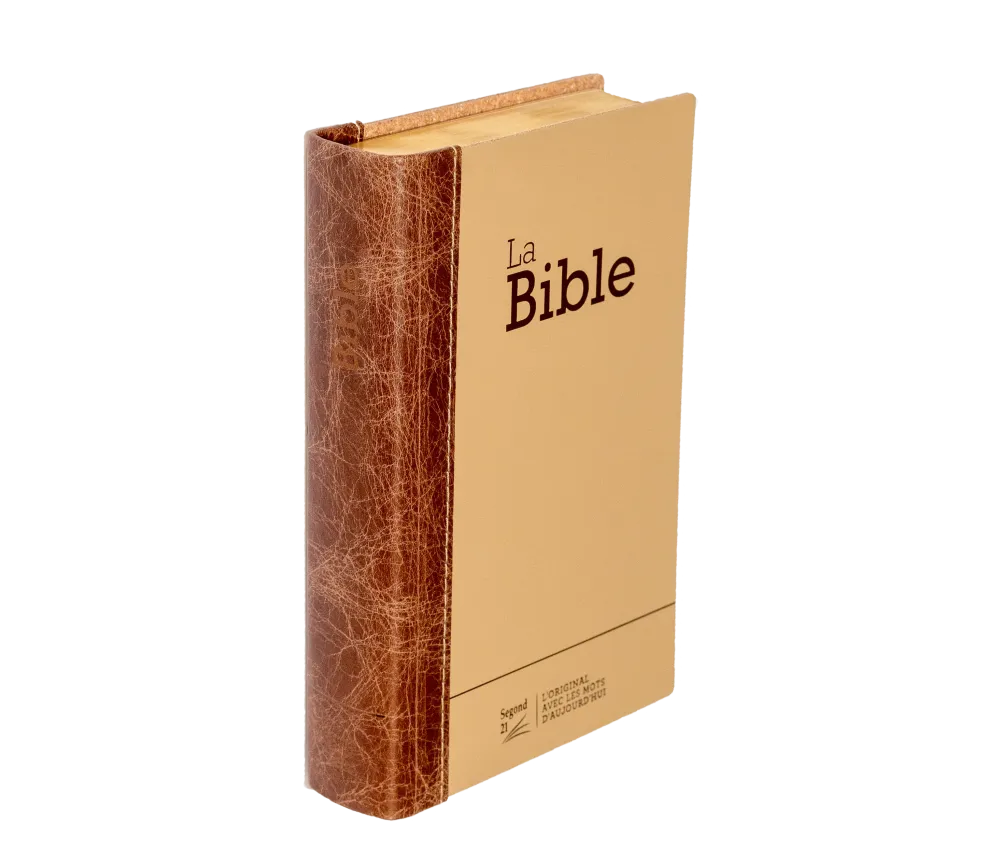BIBLE SEGOND 21 COMPACTE "PREMIUM STYLE" SEMI RIGIDE DUO CUIR PRALINE CHOCOLAT - TRANCHES DOREES