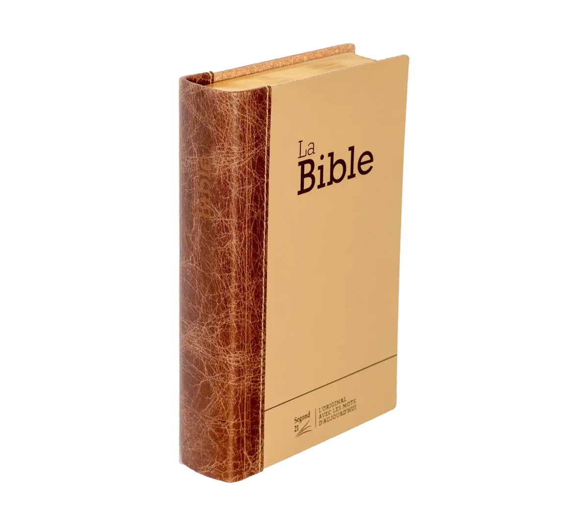 BIBLE SEGOND 21 COMPACTE "PREMIUM STYLE" SEMI RIGIDE DUO CUIR PRALINE CHOCOLAT - TRANCHES DOREES