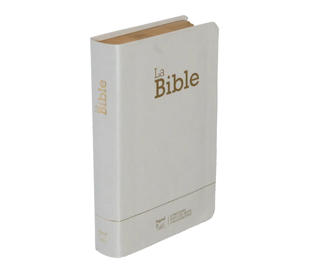 BIBLE SEGOND 21 COMPACTE "PREMIUM STYLE" SOUPLE TOILE BLANCHE NACREE AVEC ONGLETS TRANCHES DOREES