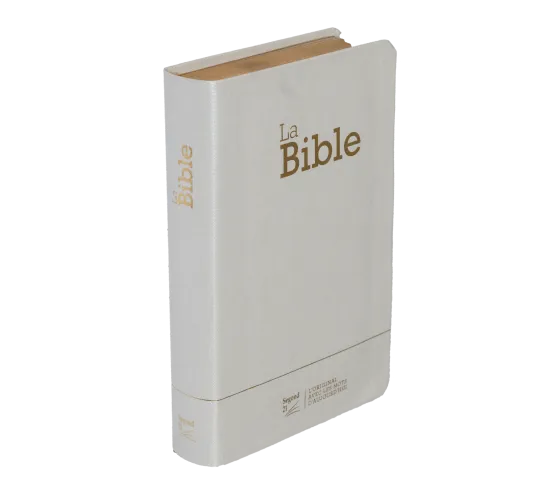 BIBLE SEGOND 21 COMPACTE "PREMIUM STYLE" SOUPLE TOILE BLANCHE NACREE AVEC ONGLETS TRANCHES DOREES