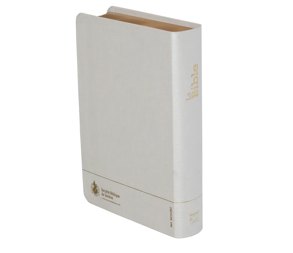 BIBLE SEGOND 21 COMPACTE "PREMIUM STYLE" SOUPLE TOILE BLANCHE NACREE AVEC ONGLETS TRANCHES DOREES