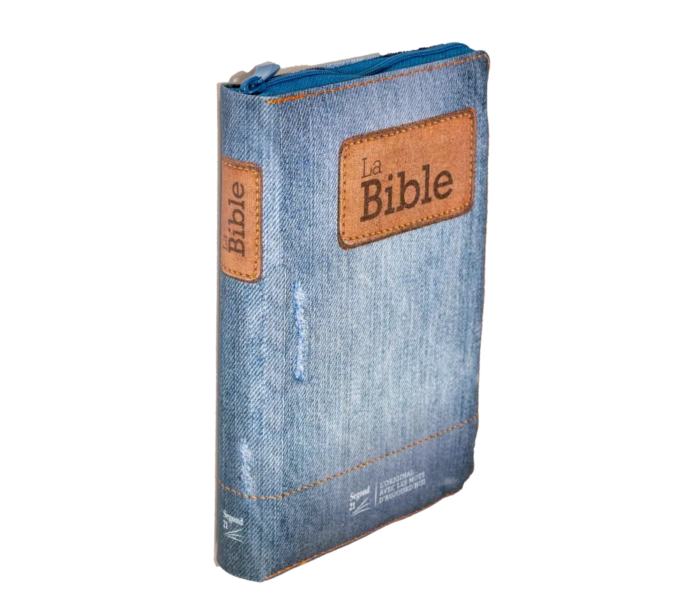 BIBLE SEGOND 21 COMPACTE "PREMIUM STYLE" TOILEE MOTIF JEAN - SOUPLE AVEC FERMETURE ECLAIRE