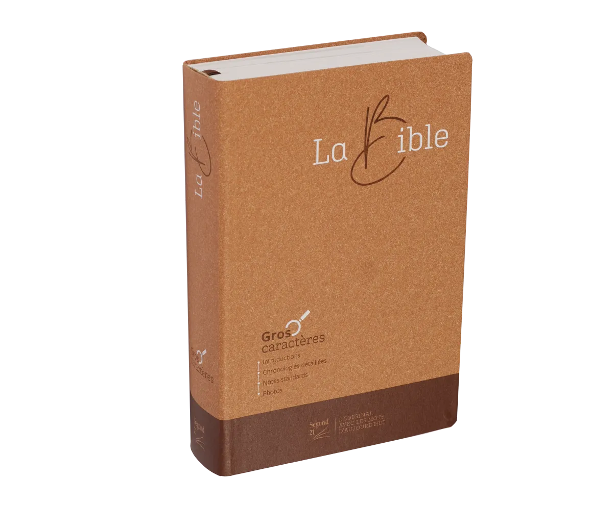 BIBLE SEGOND 21 GROS CARACTERES SEMI-RIGIDE PAPIER BRUN CHINÉ EN FIBRES NATURELLES