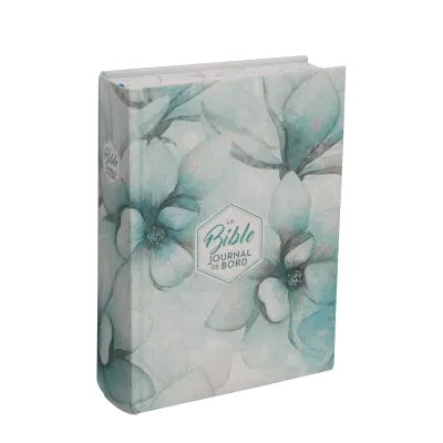 BIBLE SEGOND 21 JOURNAL DE BORD RIGIDE TOILE IMPRIMEE MOTIFS BLEU FLEURS JASPAGE TRANCHES
