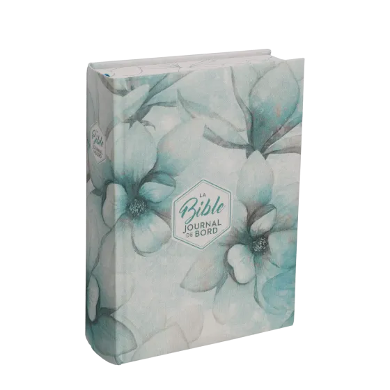 BIBLE SEGOND 21 JOURNAL DE BORD RIGIDE TOILE IMPRIMEE MOTIFS BLEU FLEURS JASPAGE TRANCHES