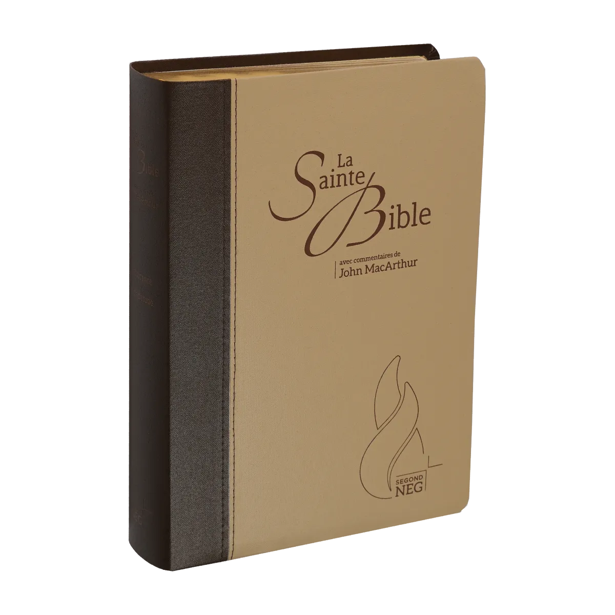 BIBLE NEG MACARTHUR SOUPLE TOILE DUO MARRON ET BEIGE TRANCHE OR ONGLETS