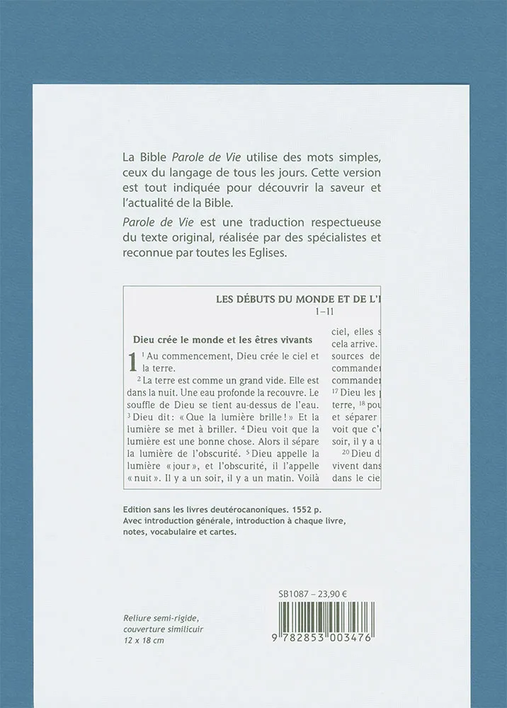 BIBLE PAROLE DE VIE COMPACT SEMI-RIGIDE SIMILICUIR BLEU