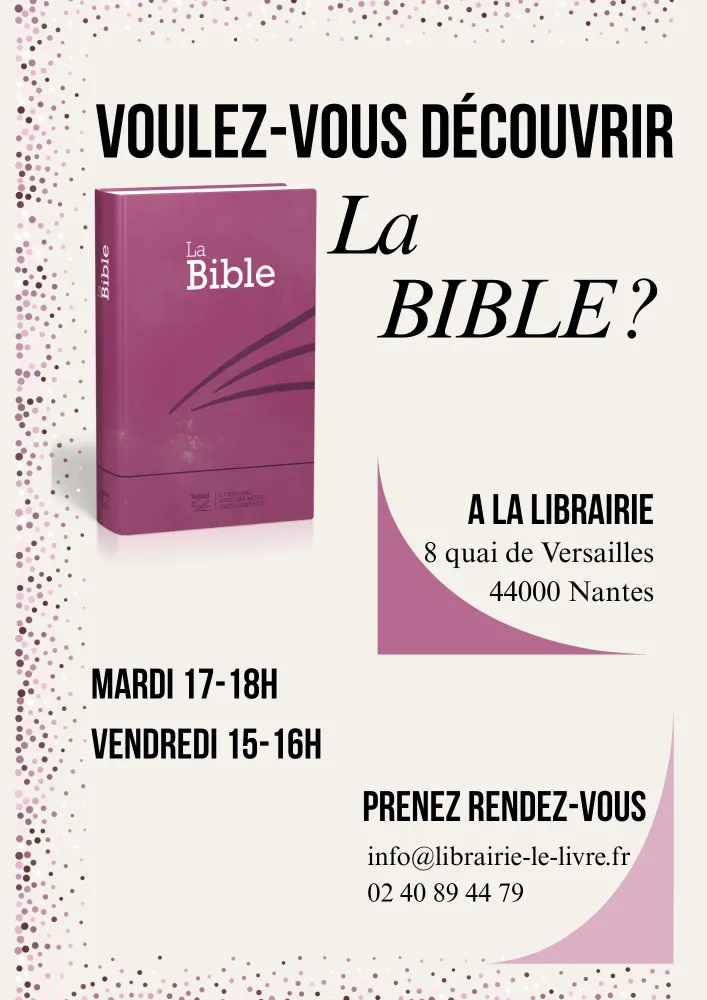 Ateliers de découverte de la Bible 
 Mardi et vendredi à la librairie 
